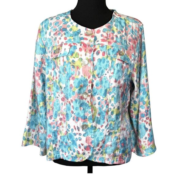 RUBY RD Layering Jacket Pastels Whimsical Floral Pattern 3/4 Sleeves - Picture 1 of 10